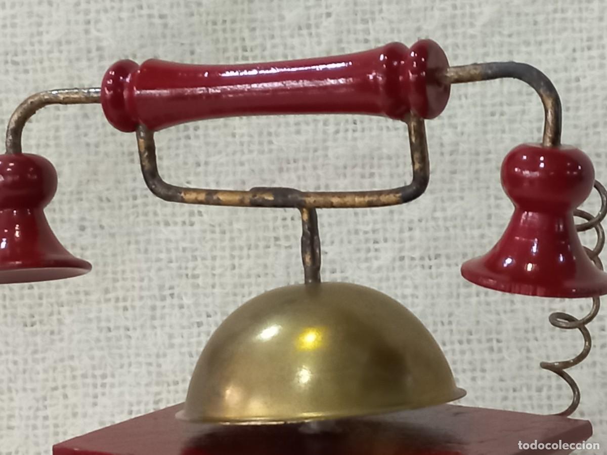 Antig&uuml;edades: TEL&Eacute;FONO-TERM&Oacute;METRO 16cm (madera) burdeos - Foto 5