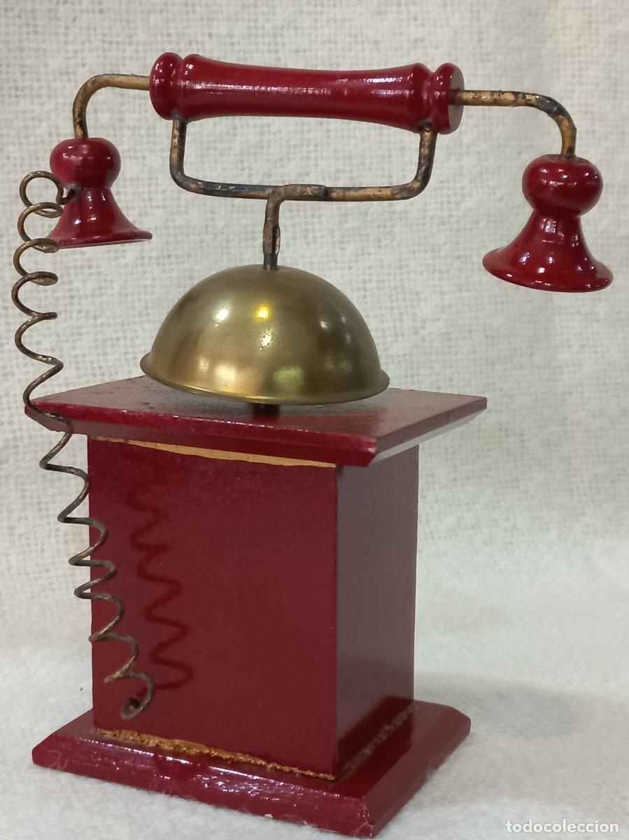 Antig&uuml;edades: TEL&Eacute;FONO-TERM&Oacute;METRO 16cm (madera) burdeos - Foto 6
