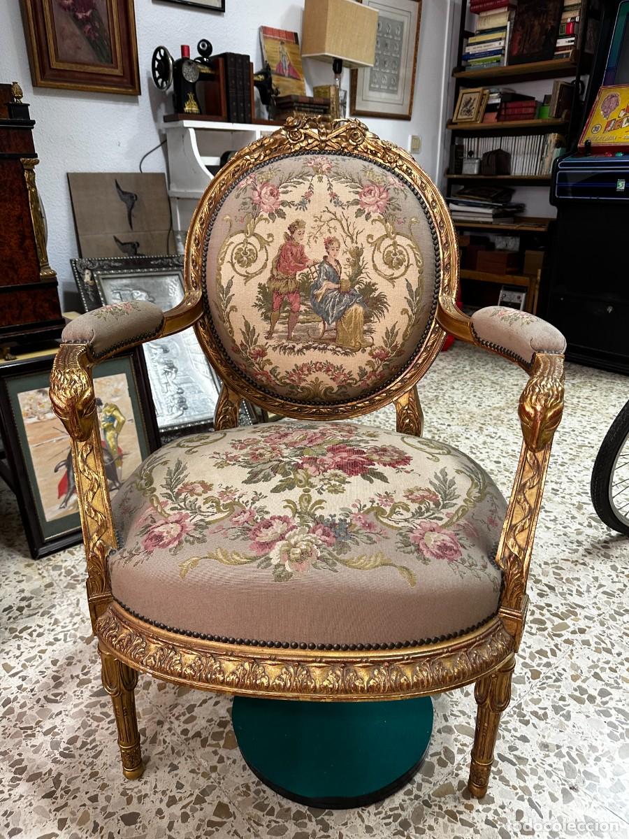Antig&uuml;edades: Sill&oacute;n madera tallada, dorada, Sim&oacute;n Loscertales. - Foto 1