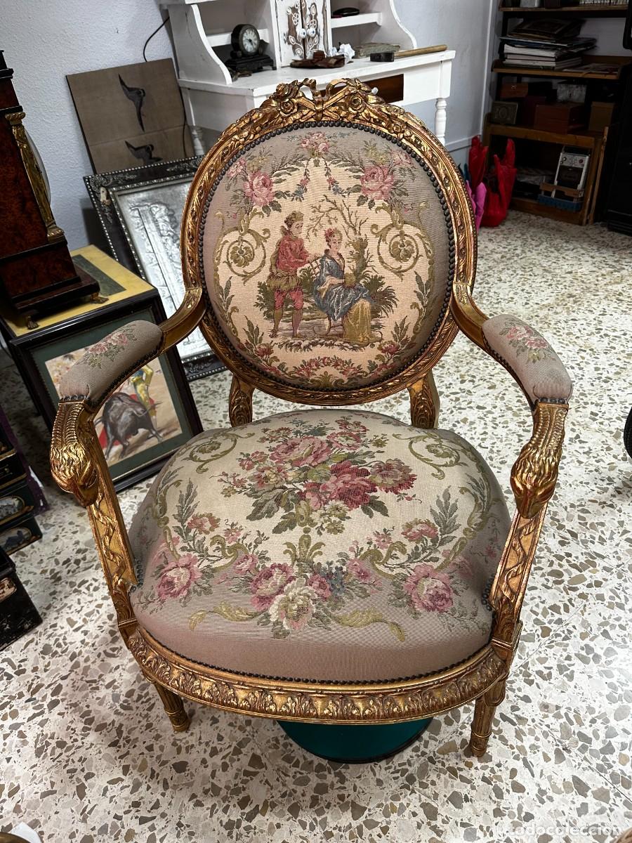 Antig&uuml;edades: Sill&oacute;n madera tallada, dorada, Sim&oacute;n Loscertales. - Foto 2