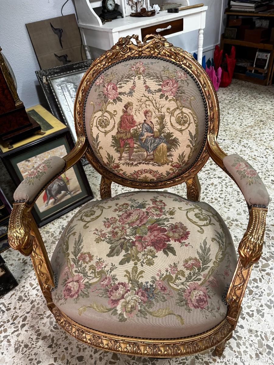 Antig&uuml;edades: Sill&oacute;n madera tallada, dorada, Sim&oacute;n Loscertales. - Foto 3