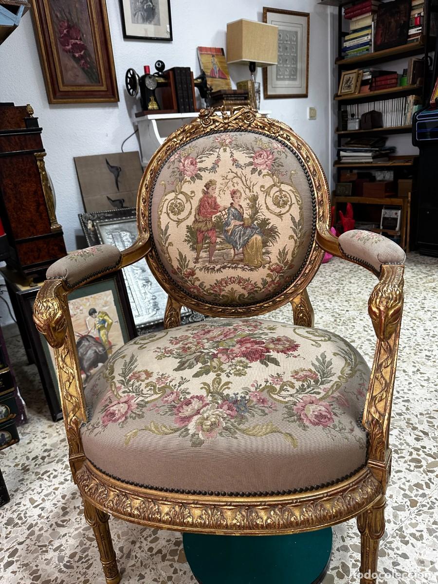 Antig&uuml;edades: Sill&oacute;n madera tallada, dorada, Sim&oacute;n Loscertales. - Foto 5