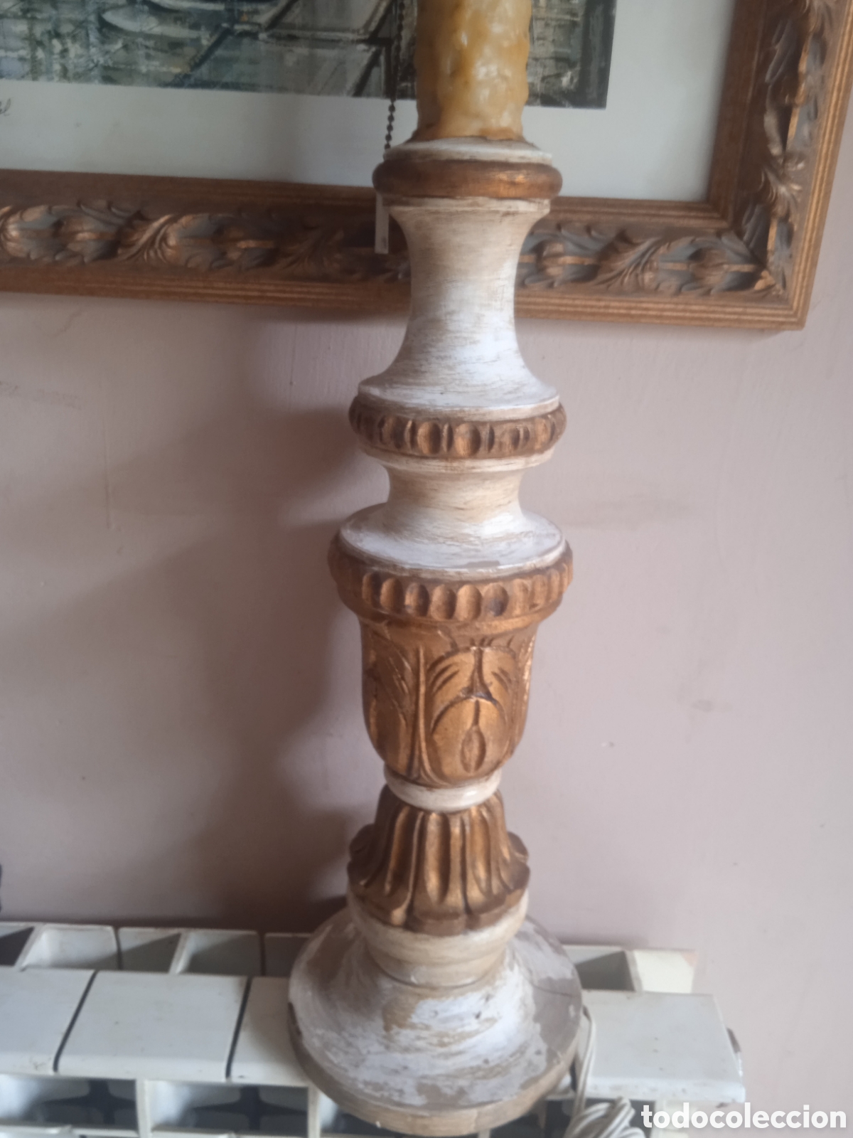 Antig&uuml;edades: Lampara mesa,madera policromada - Foto 2