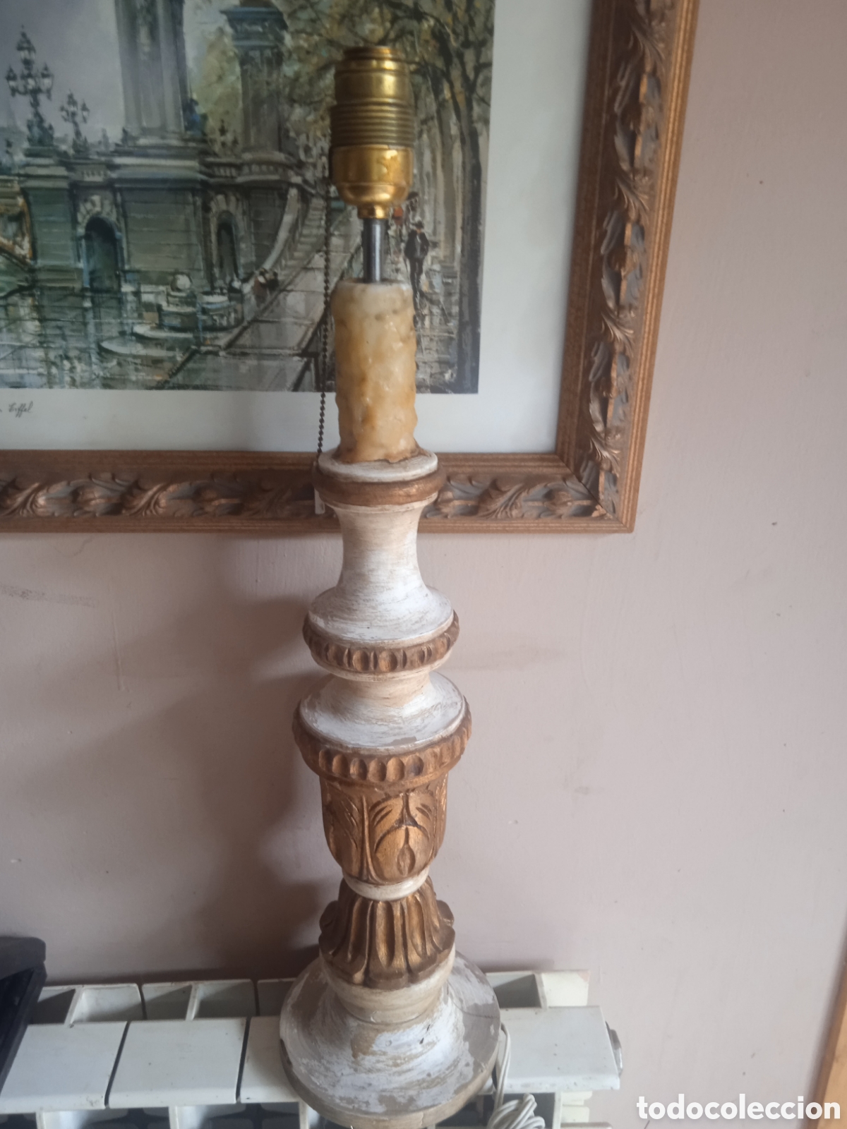 Antig&uuml;edades: Lampara mesa,madera policromada - Foto 1