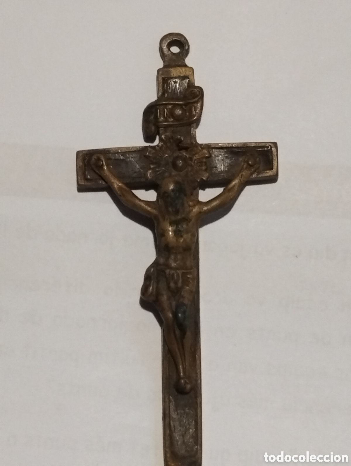 Antig&uuml;edades: Antiguo crucifijo de bronce - Foto 2