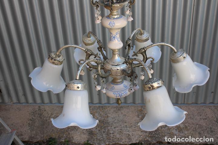 Antig&uuml;edades: lampara de techo de porcelana - Foto 2