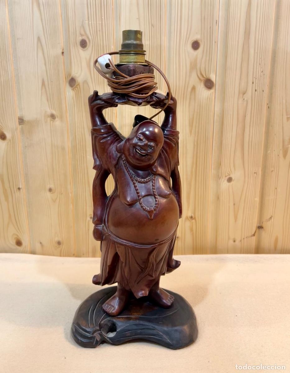 Antig&uuml;edades: LAMPARA FIGURA BUDA MADERA - Foto 1
