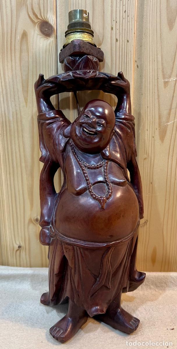 Antig&uuml;edades: LAMPARA FIGURA BUDA MADERA - Foto 2