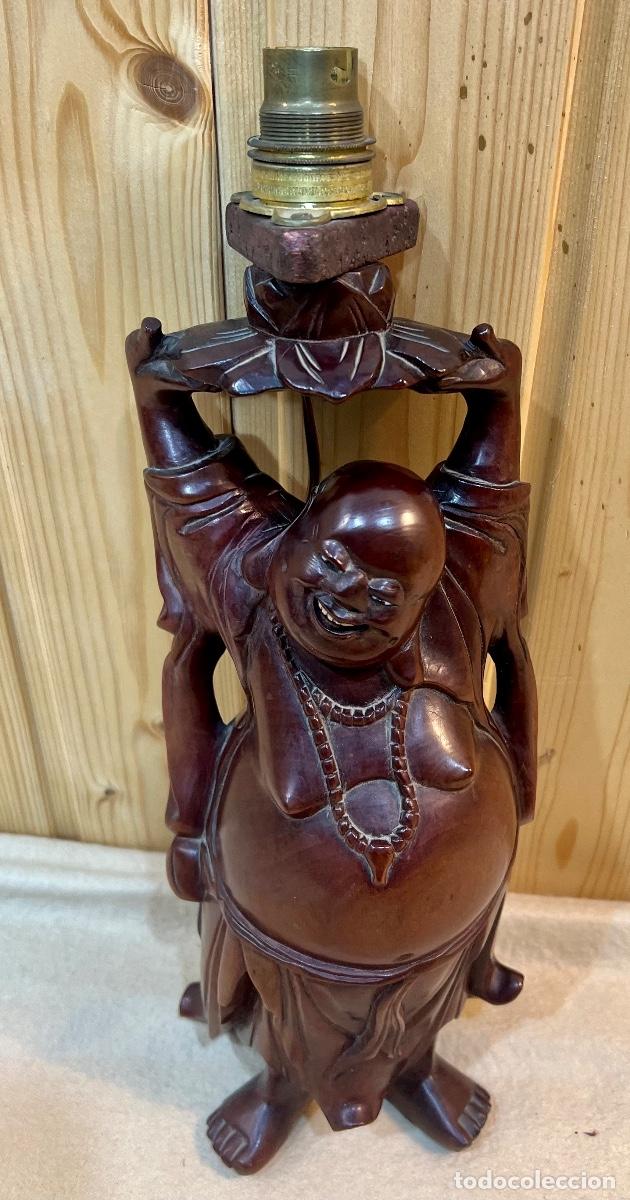 Antig&uuml;edades: LAMPARA FIGURA BUDA MADERA - Foto 3