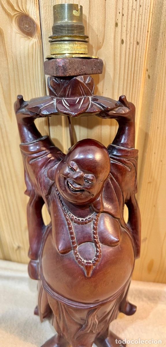 Antig&uuml;edades: LAMPARA FIGURA BUDA MADERA - Foto 4