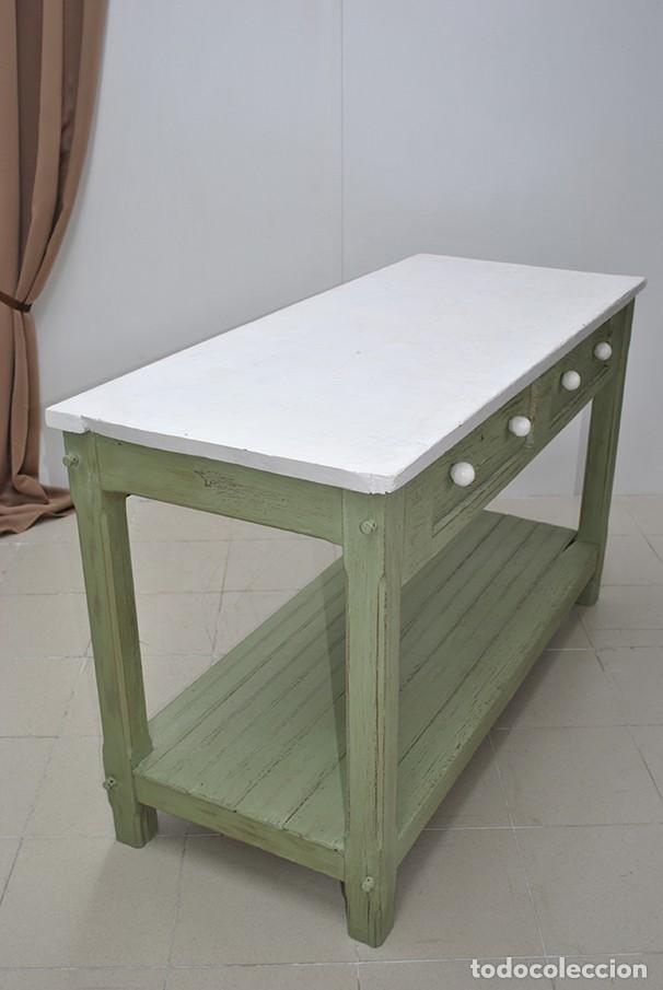 Antig&uuml;edades: MESA DE COCINA ANTIGUA PINTADA DE VERDE Y BLANCO - Foto 8