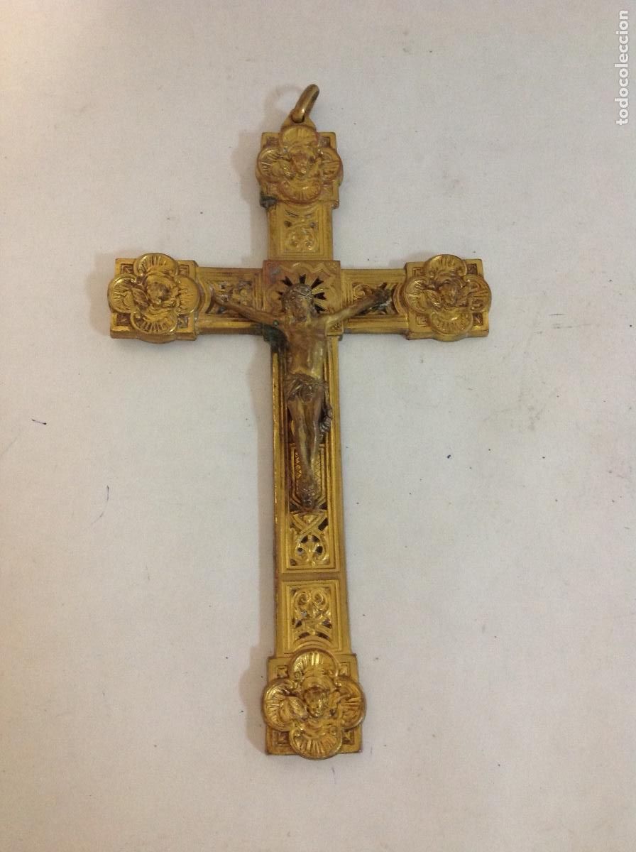 Antig&uuml;edades: Cruz de bronce dorado. s XIX - Foto 1