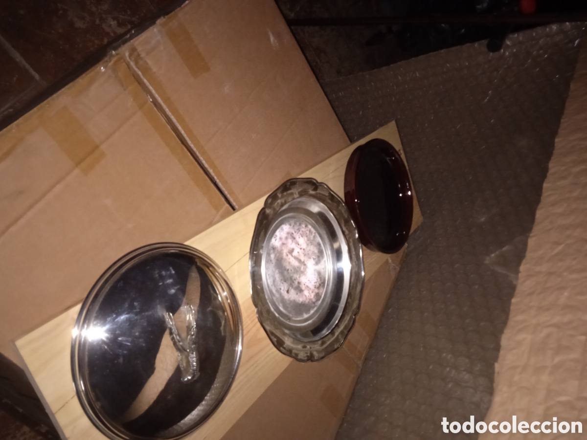 Antig&uuml;edades: Bandeja de servir en alpaca y cer&aacute;mica - Foto 4