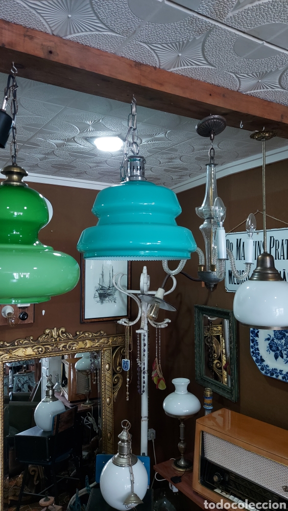 Antig&uuml;edades: L&aacute;mpara de techo opalina turquesa a&ntilde;os 60 - Foto 1
