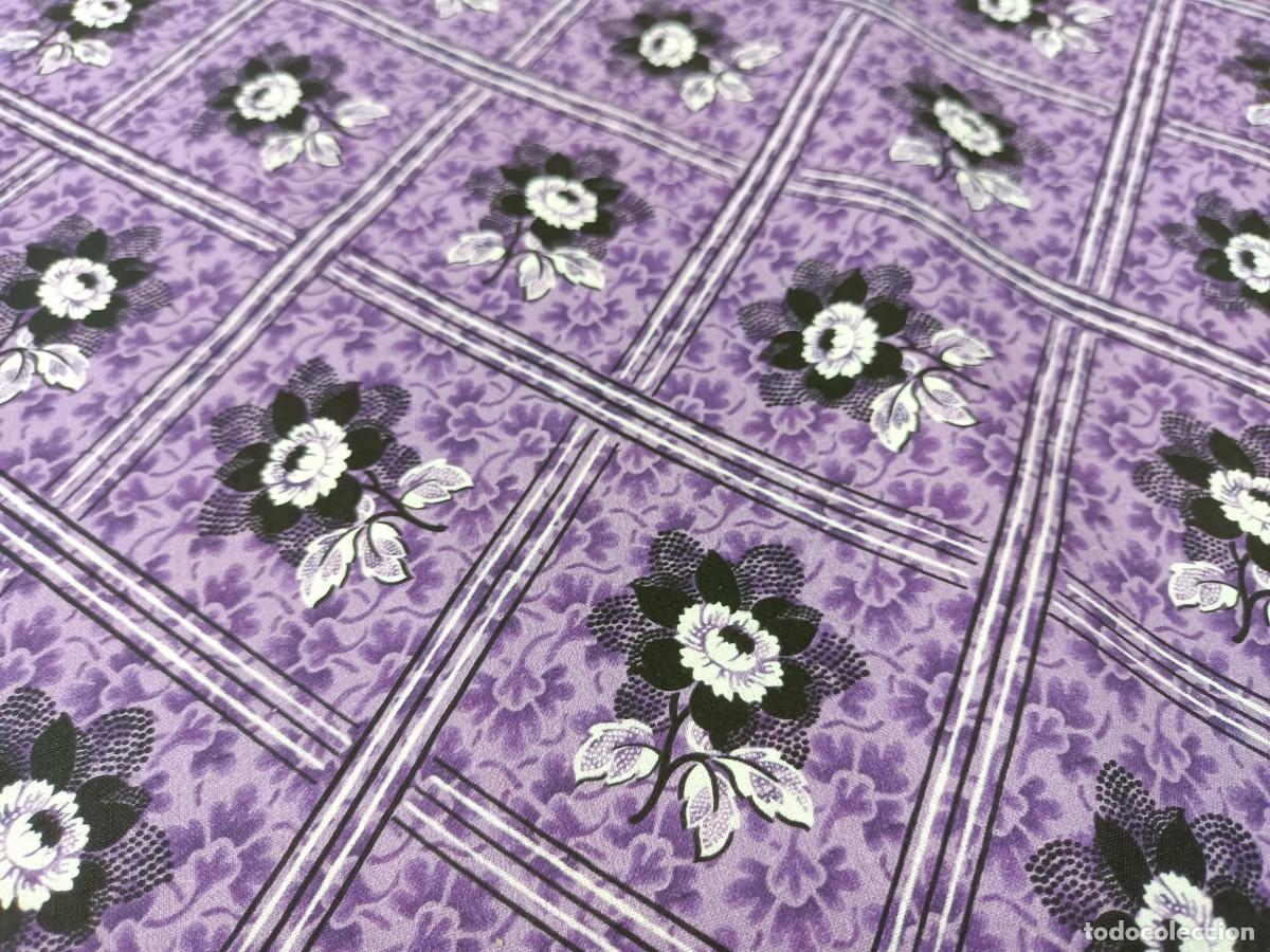 Antig&uuml;edades: TEJIDO DE PERCAL DE CUADROS LILAS - Foto 3