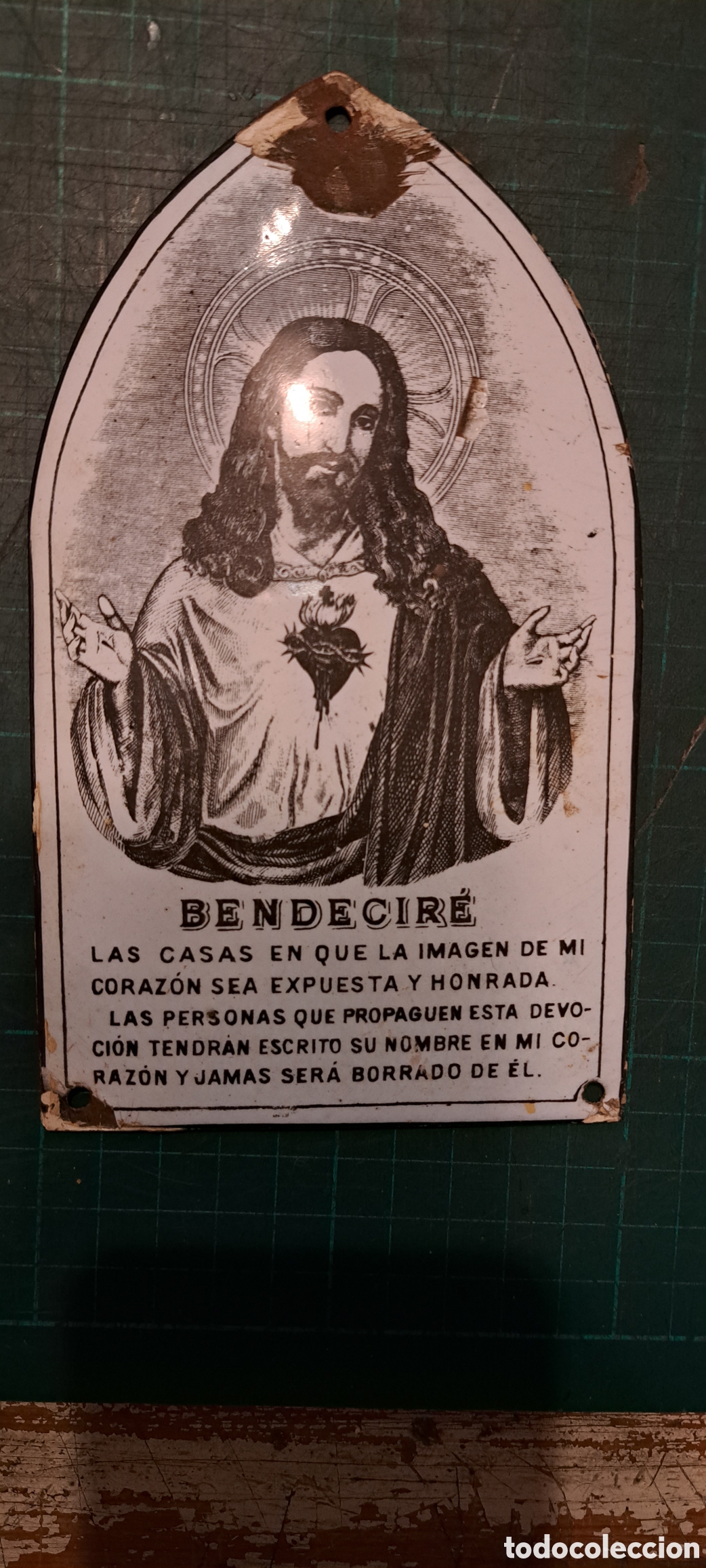 Antig&uuml;edades: Placa Jesucristo vidrio esmaltado - Foto 5