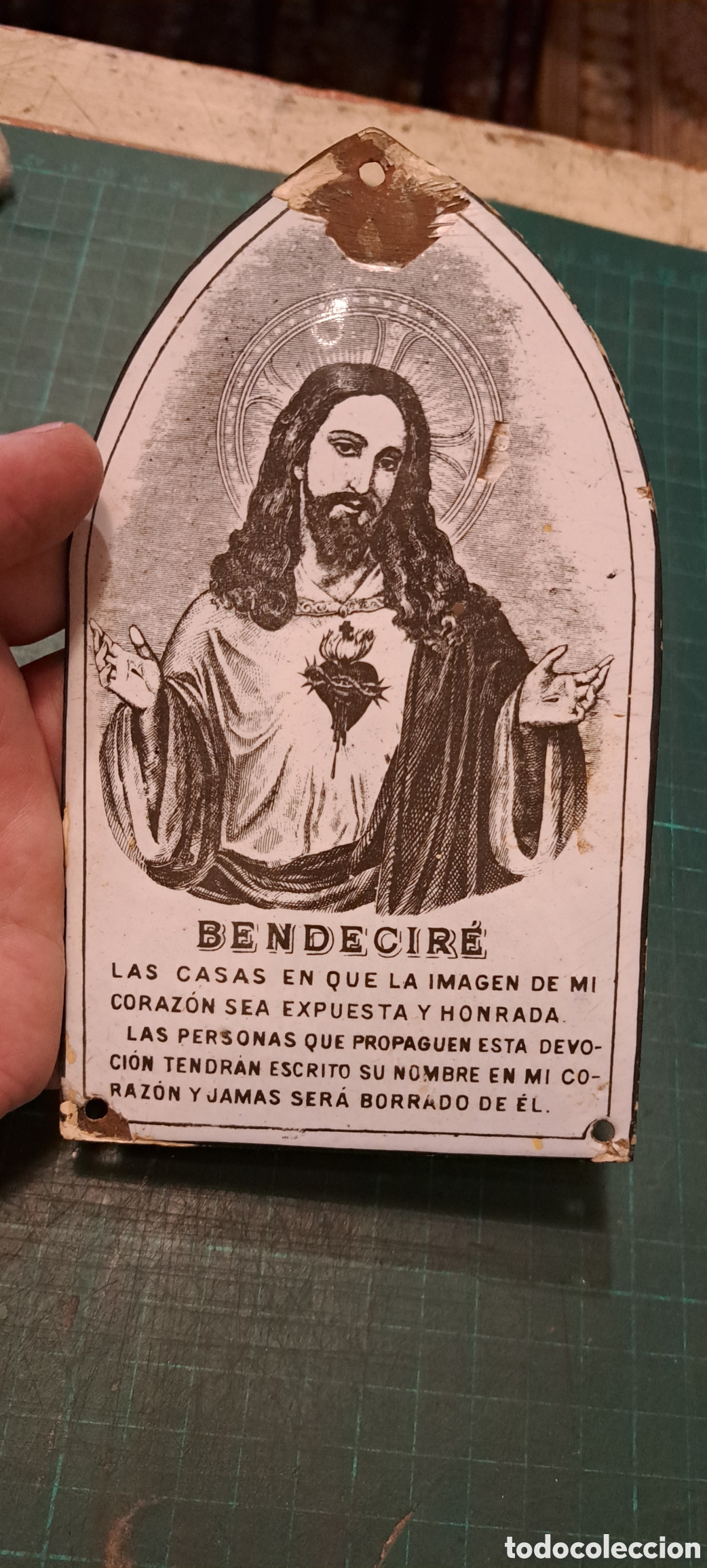Antig&uuml;edades: Placa Jesucristo vidrio esmaltado - Foto 6