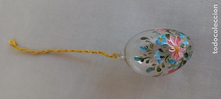 Antig&uuml;edades: HUEVO DE CRISTAL PINTADO A MANO, PARA PASCUA, O DECORACION DE ARBOL DE NAVIDAD
