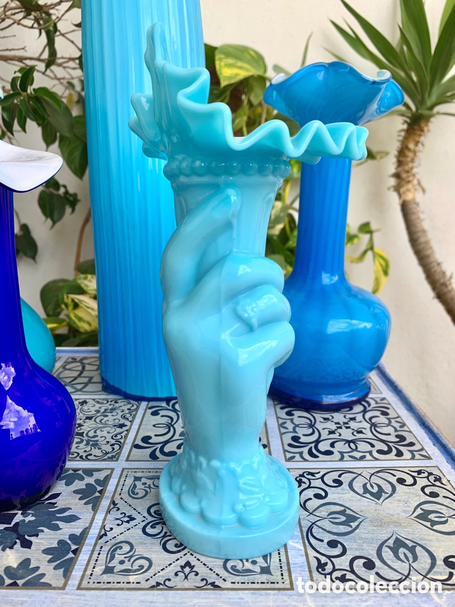 Antig&uuml;edades: VIOLETERO ANTIGUO OPALINA AZUL - Foto 2