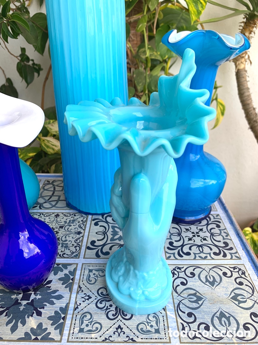 Antig&uuml;edades: VIOLETERO ANTIGUO OPALINA AZUL - Foto 3