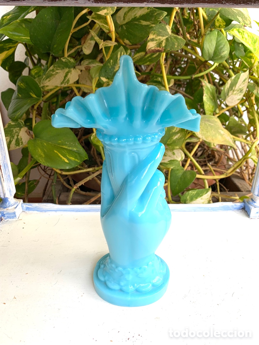 Antig&uuml;edades: VIOLETERO ANTIGUO OPALINA AZUL - Foto 6