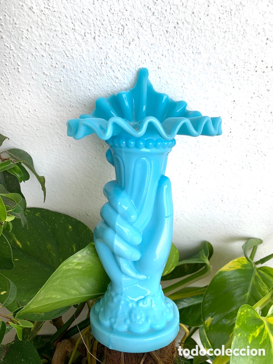 Antig&uuml;edades: VIOLETERO ANTIGUO OPALINA AZUL - Foto 10