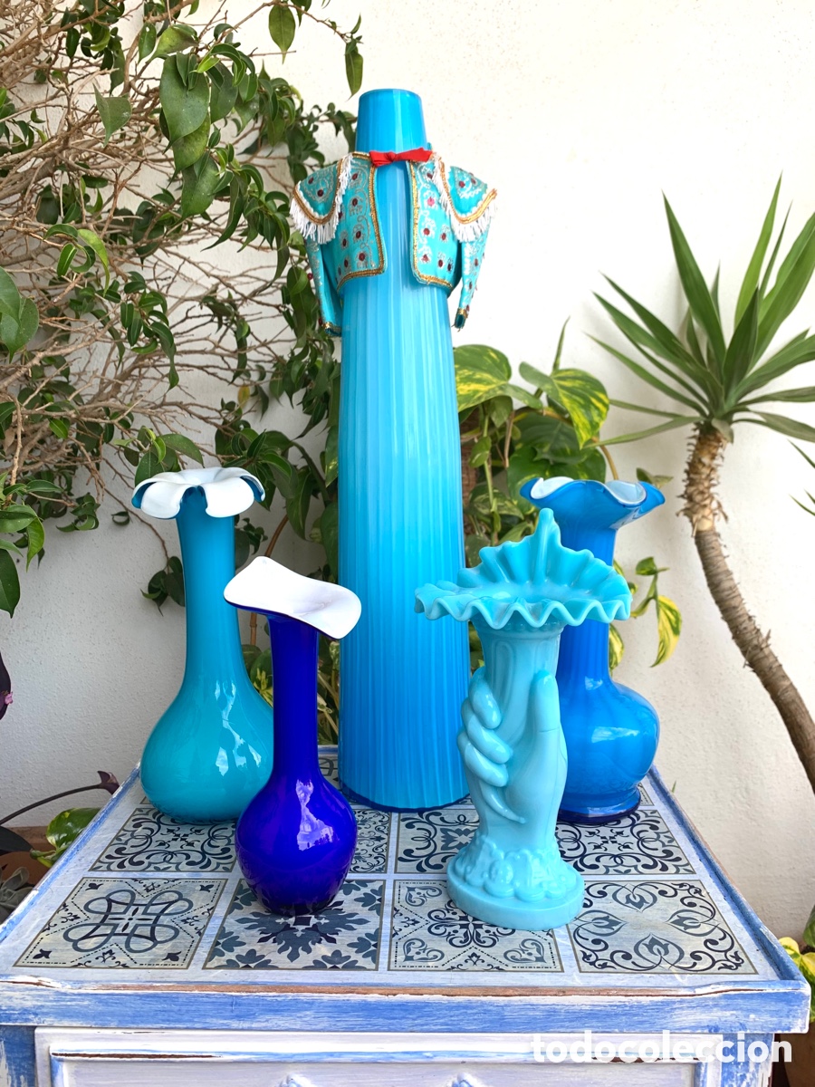 Antig&uuml;edades: VIOLETERO ANTIGUO OPALINA AZUL - Foto 1