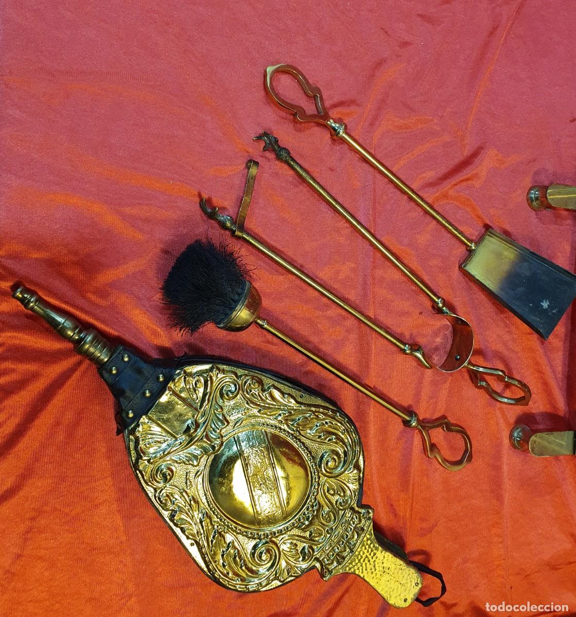 Antig&uuml;edades: JUEGO DE ACCESORIOS CHIMENEA DE LATON - Foto 10