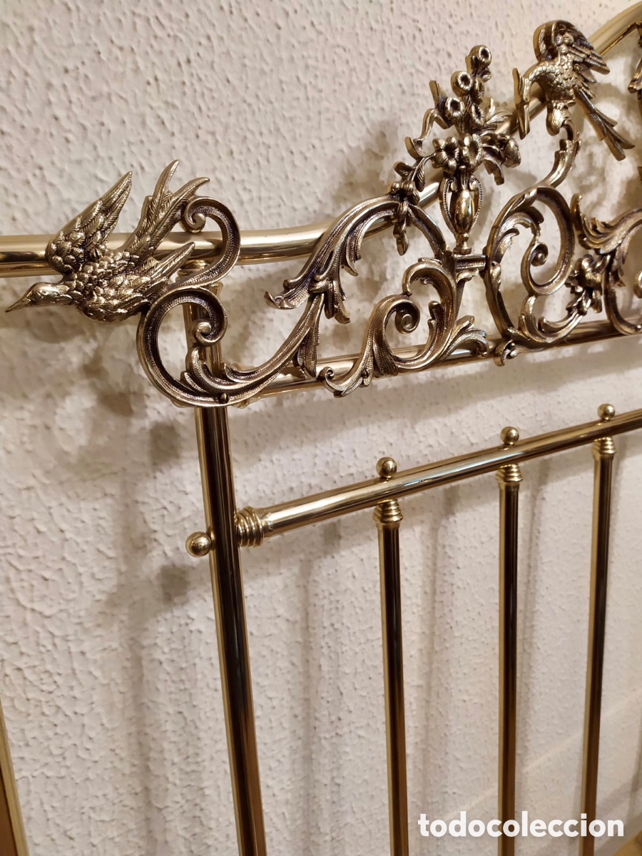 Antig&uuml;edades: Cabecero y piecero de cama de bronce y lat&oacute;n - Foto 5