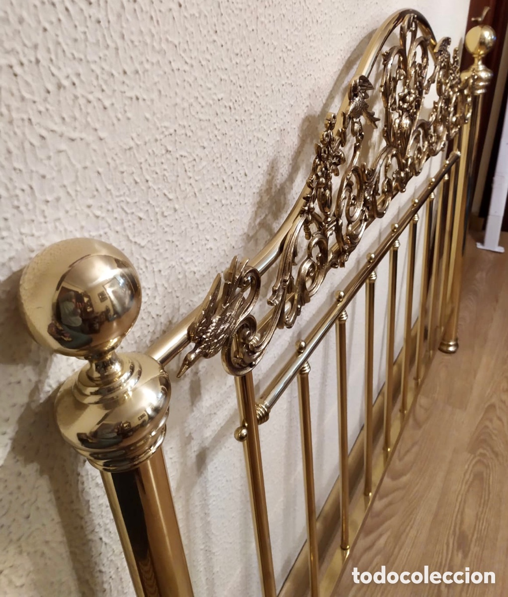 Antig&uuml;edades: Cabecero y piecero de cama de bronce y lat&oacute;n - Foto 7