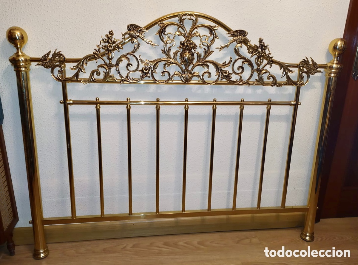 Antig&uuml;edades: Cabecero y piecero de cama de bronce y lat&oacute;n - Foto 10