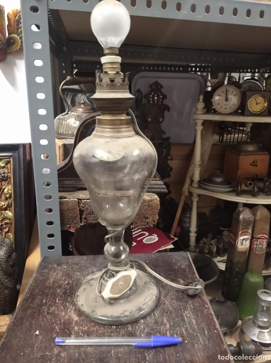 Antig&uuml;edades: ANTIGUO QUINQU&Eacute; DE CRISTAL, ELECTRIFICADO - Foto 1