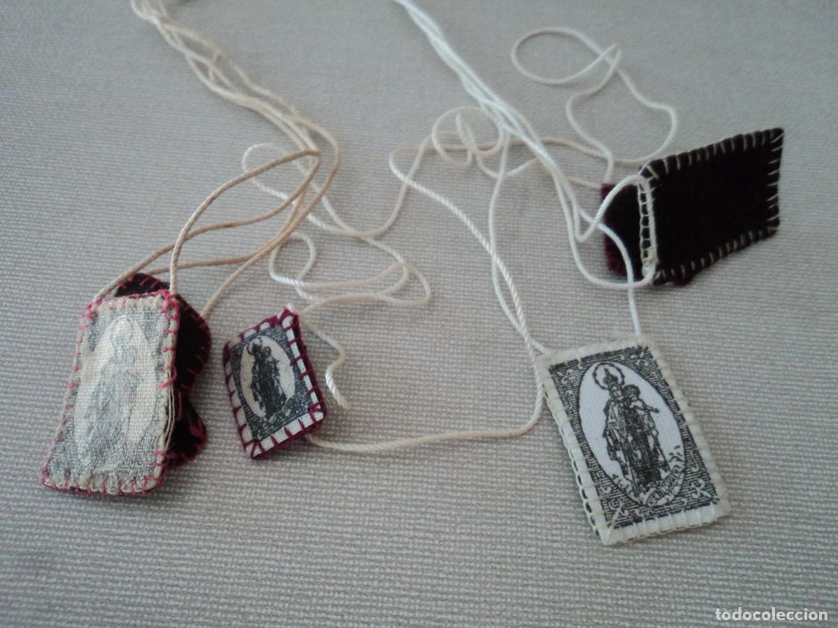 Antig&uuml;edades: 3 antiguos escapularios virgen del carmen - Foto 1