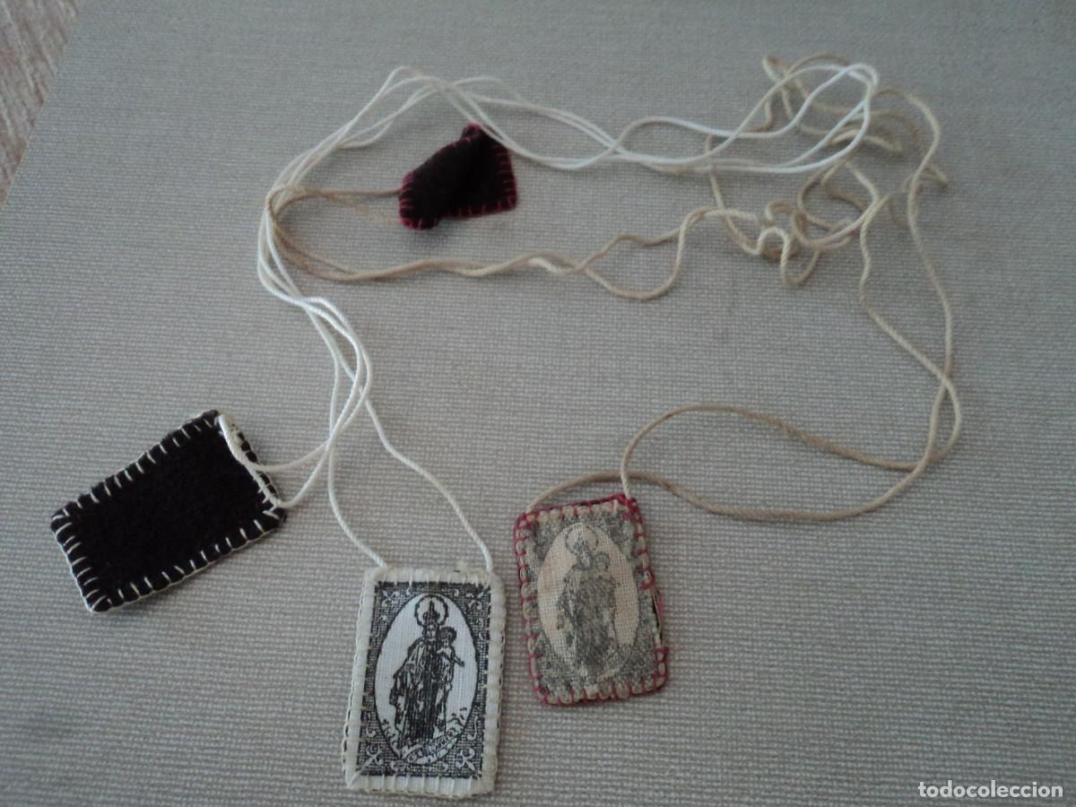 Antig&uuml;edades: 3 antiguos escapularios virgen del carmen - Foto 4