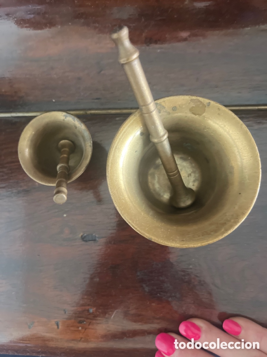 Antig&uuml;edades: Dos almirez dorados. - Foto 2