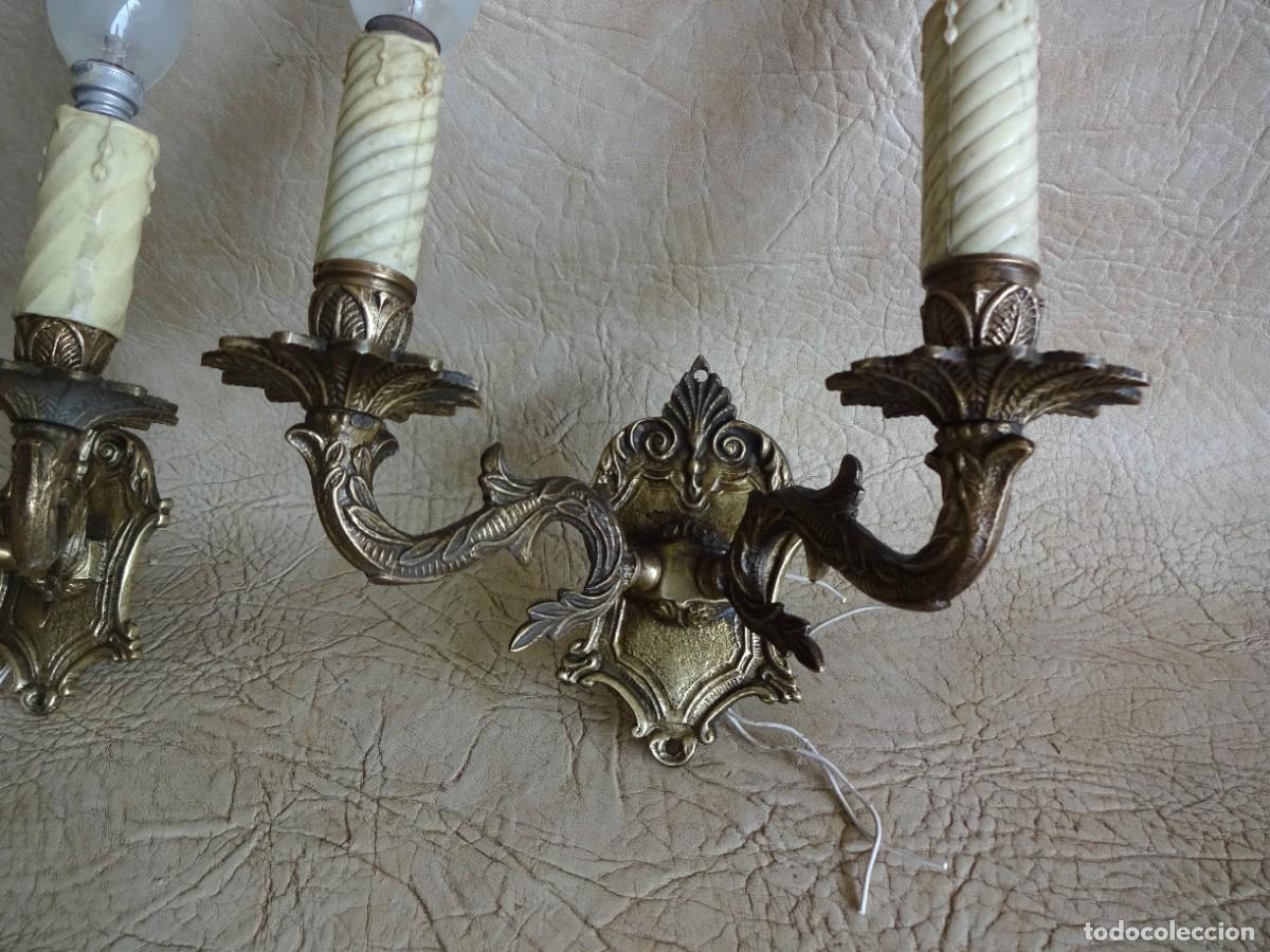 Antig&uuml;edades: pareja lamparas apliques de pared bronce - Foto 5