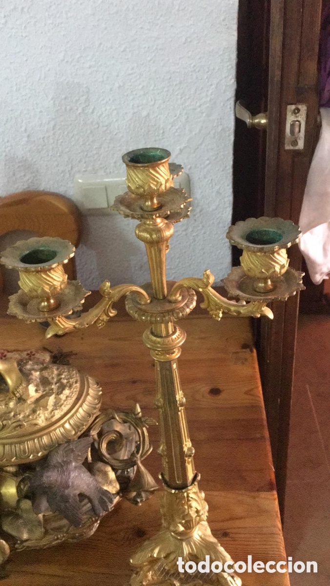 Antig&uuml;edades: Candelabro imperio de bronce con tres brazos - Foto 2