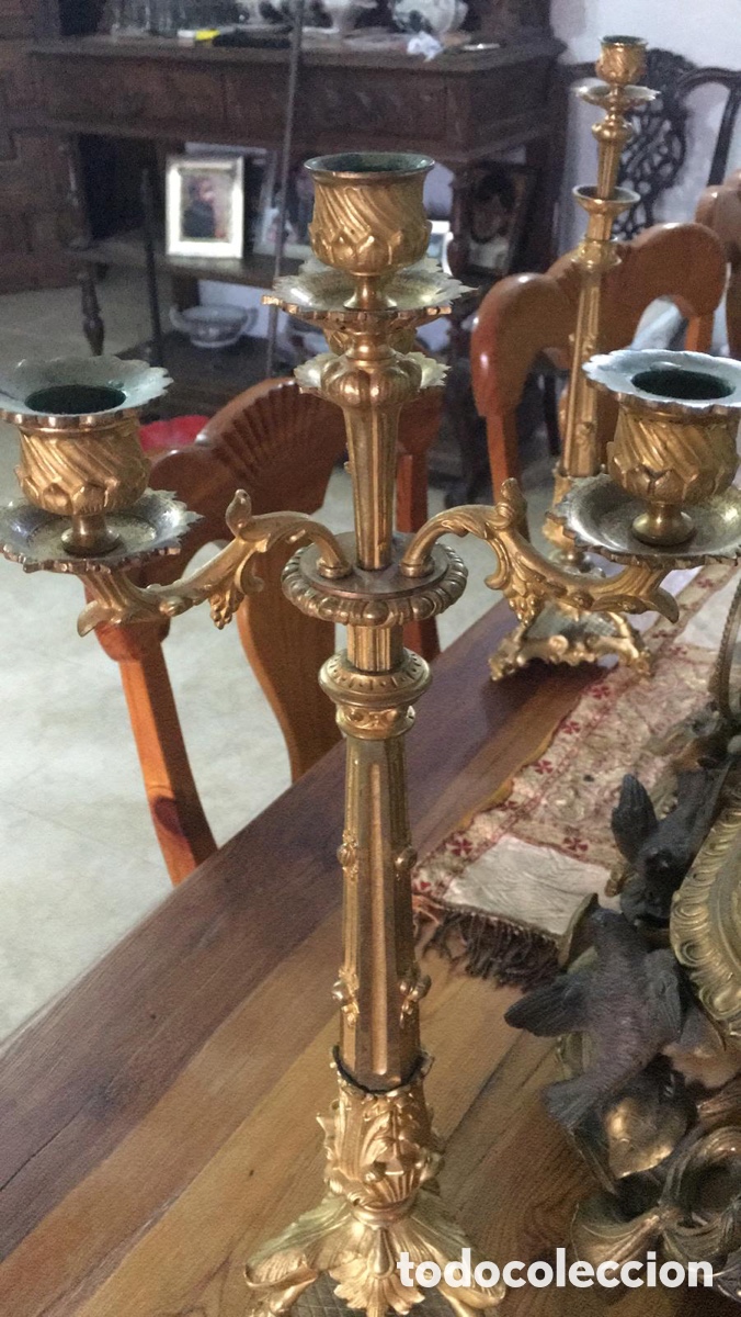 Antig&uuml;edades: Candelabro imperio de bronce con tres brazos - Foto 3