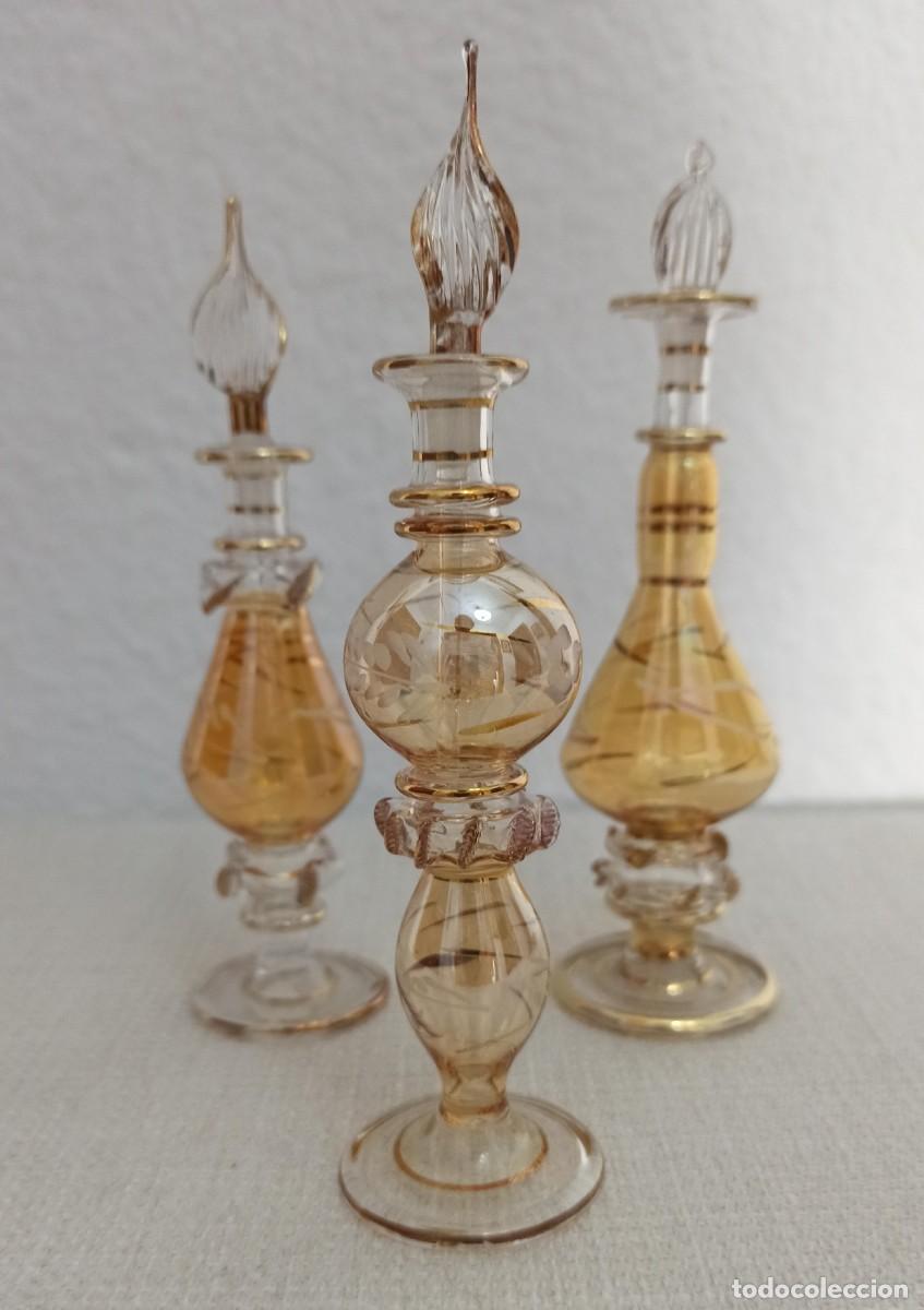 Antig&uuml;edades: Perfumeros Cristal Egipcio Dorados - Foto 1