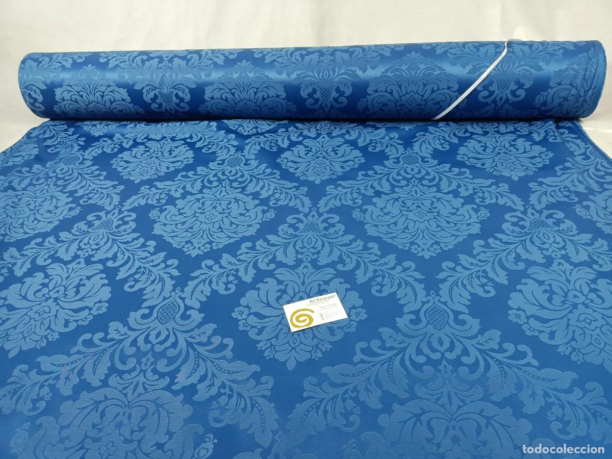 Antig&uuml;edades: TEJIDO ADAMASCADO AZUL - Foto 1