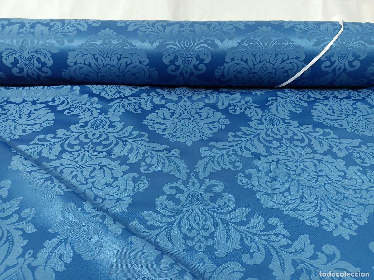 Antig&uuml;edades: TEJIDO ADAMASCADO AZUL - Foto 5