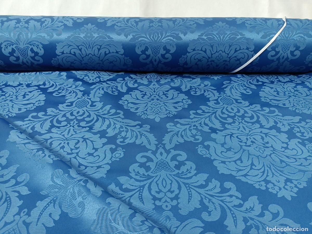 Antig&uuml;edades: TEJIDO ADAMASCADO AZUL - Foto 6