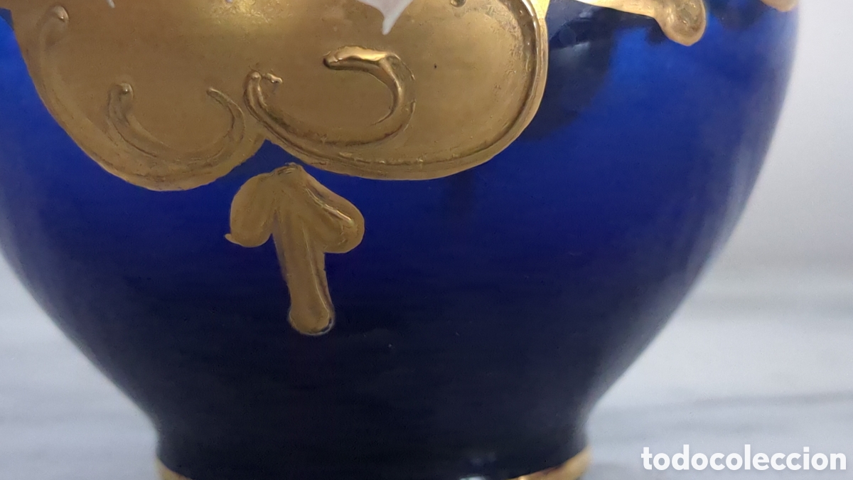 Antig&uuml;edades: Jarr&oacute;n de cristal azul y dorado - Foto 4