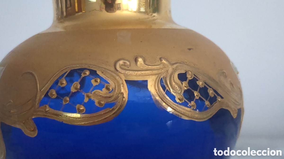 Antig&uuml;edades: Jarr&oacute;n de cristal azul y dorado - Foto 5