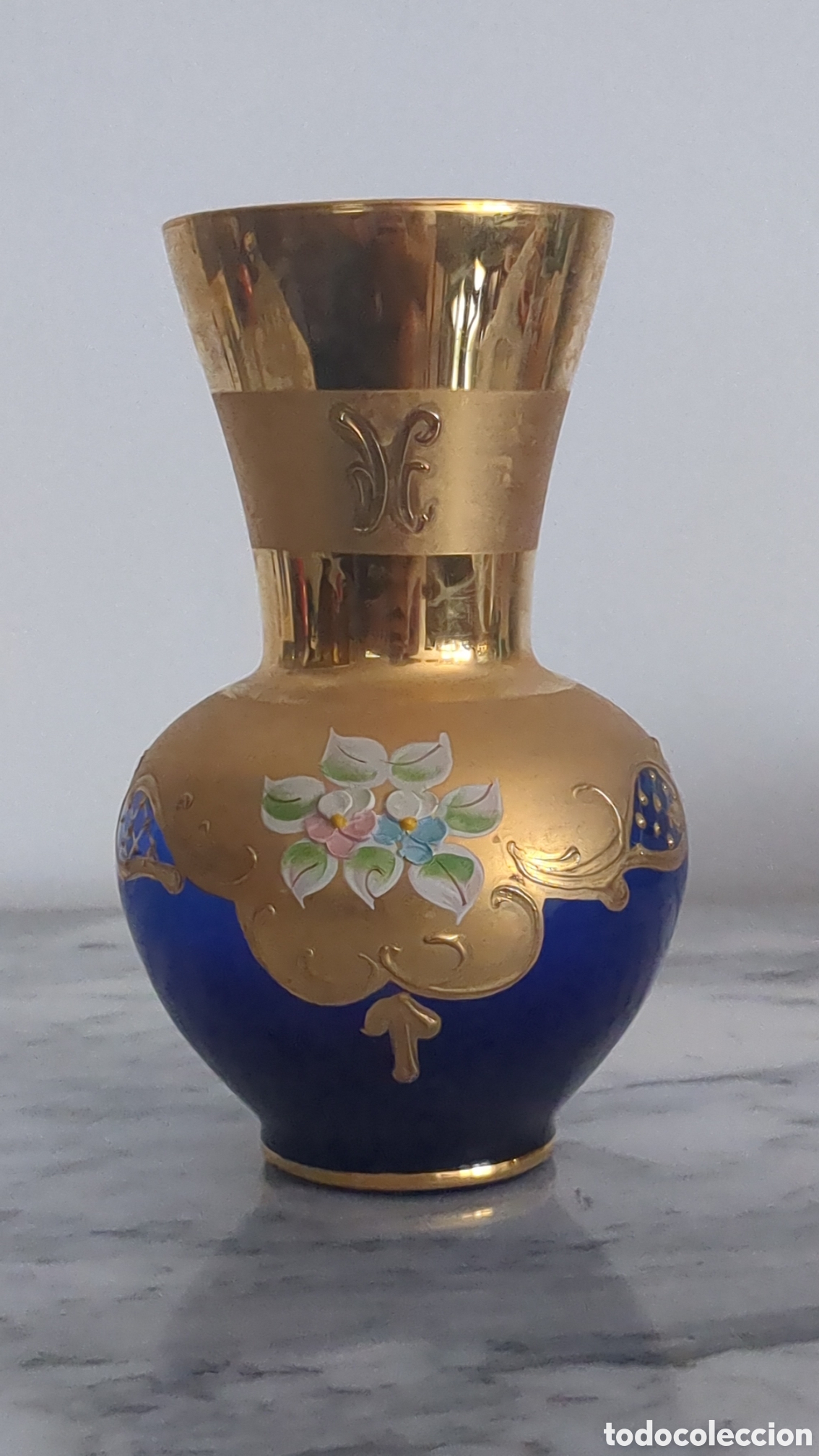 Antig&uuml;edades: Jarr&oacute;n de cristal azul y dorado - Foto 1
