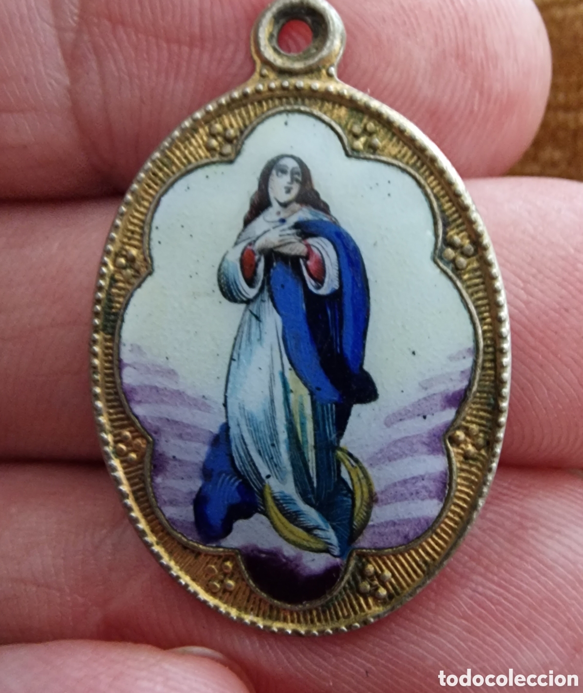 Antig&uuml;edades: Medalla con esmalte de la Inmaculada - Foto 3