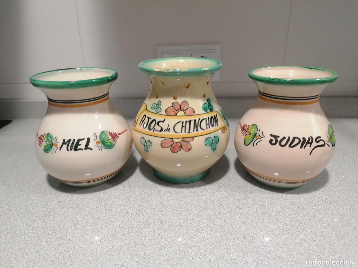 Antig&uuml;edades: 3 BOTES DE COCINA DE CER&Aacute;MICA