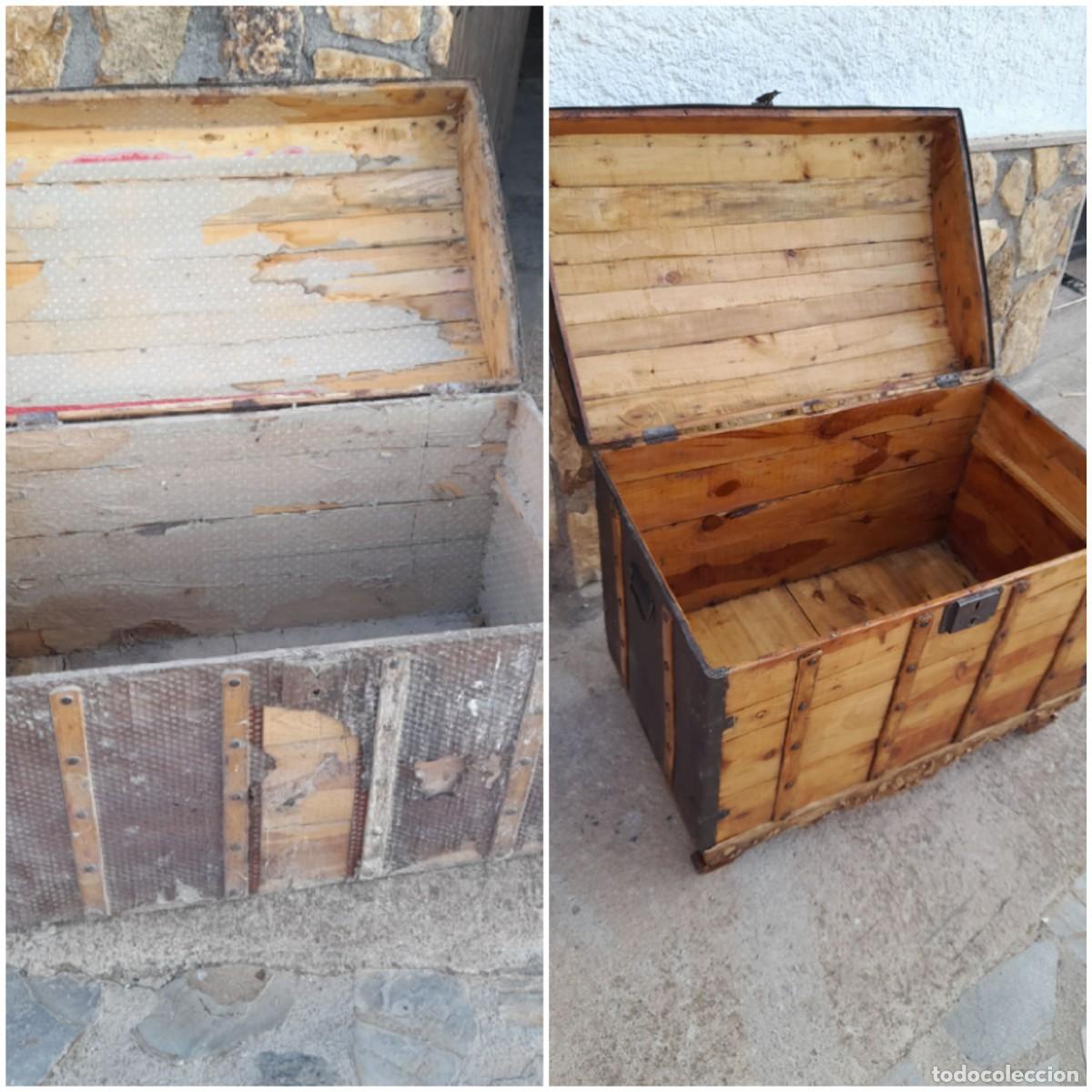Antig&uuml;edades: Baul arca de madera y chapa restaurado estilo cofre - Foto 2