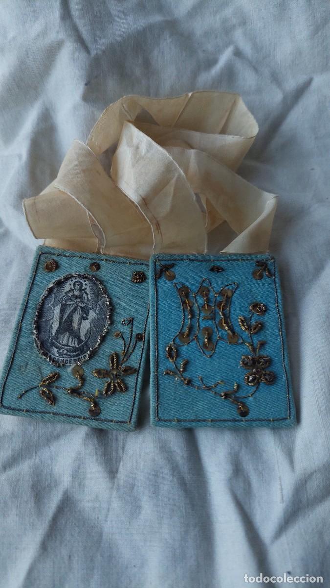 Antig&uuml;edades: Antiguo escapulario bordado Inmaculada. - Foto 1