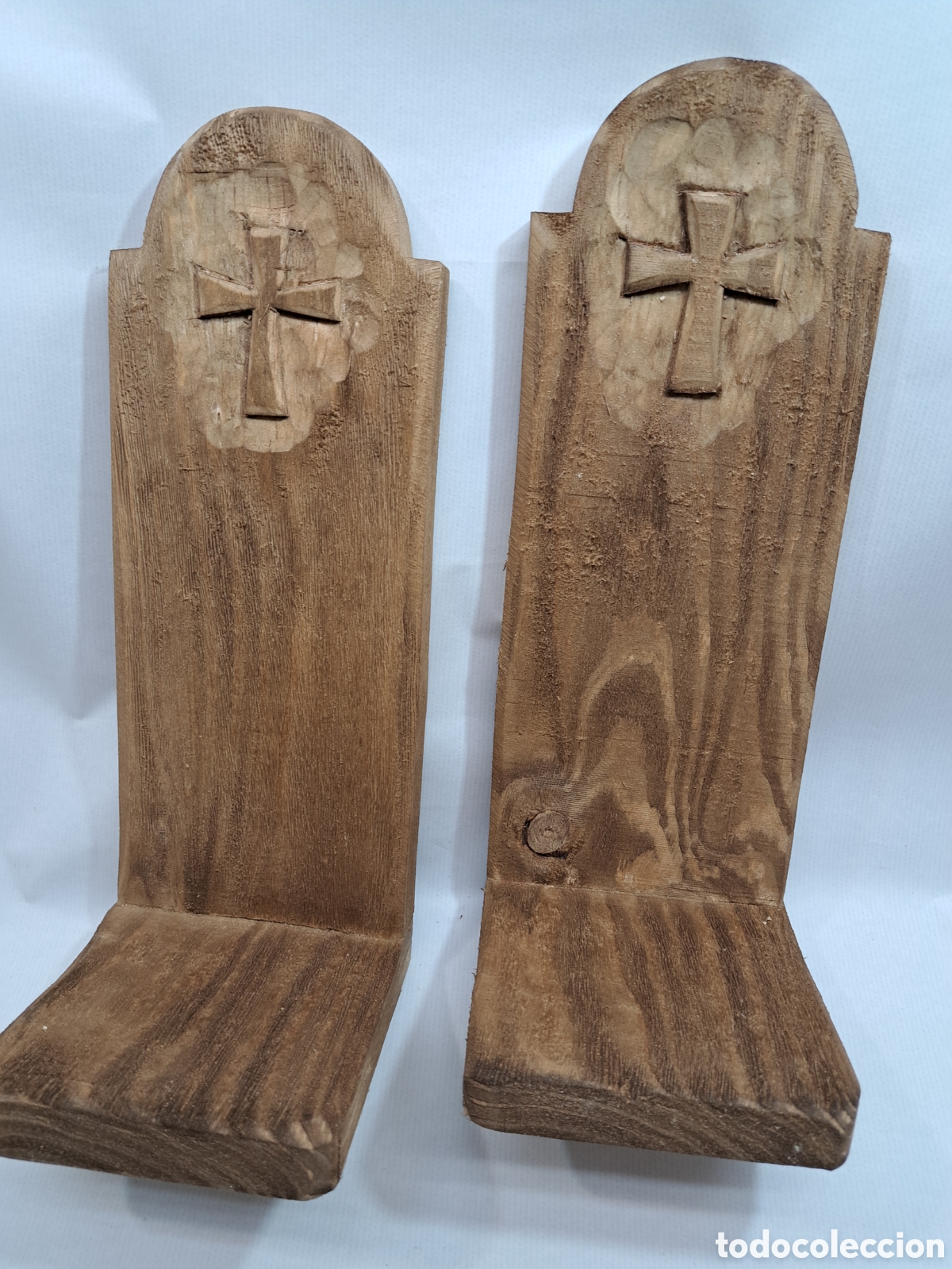 Antig&uuml;edades: PAREJA DE PORTAVELAS DE MADERA RUSTICOS - Foto 7